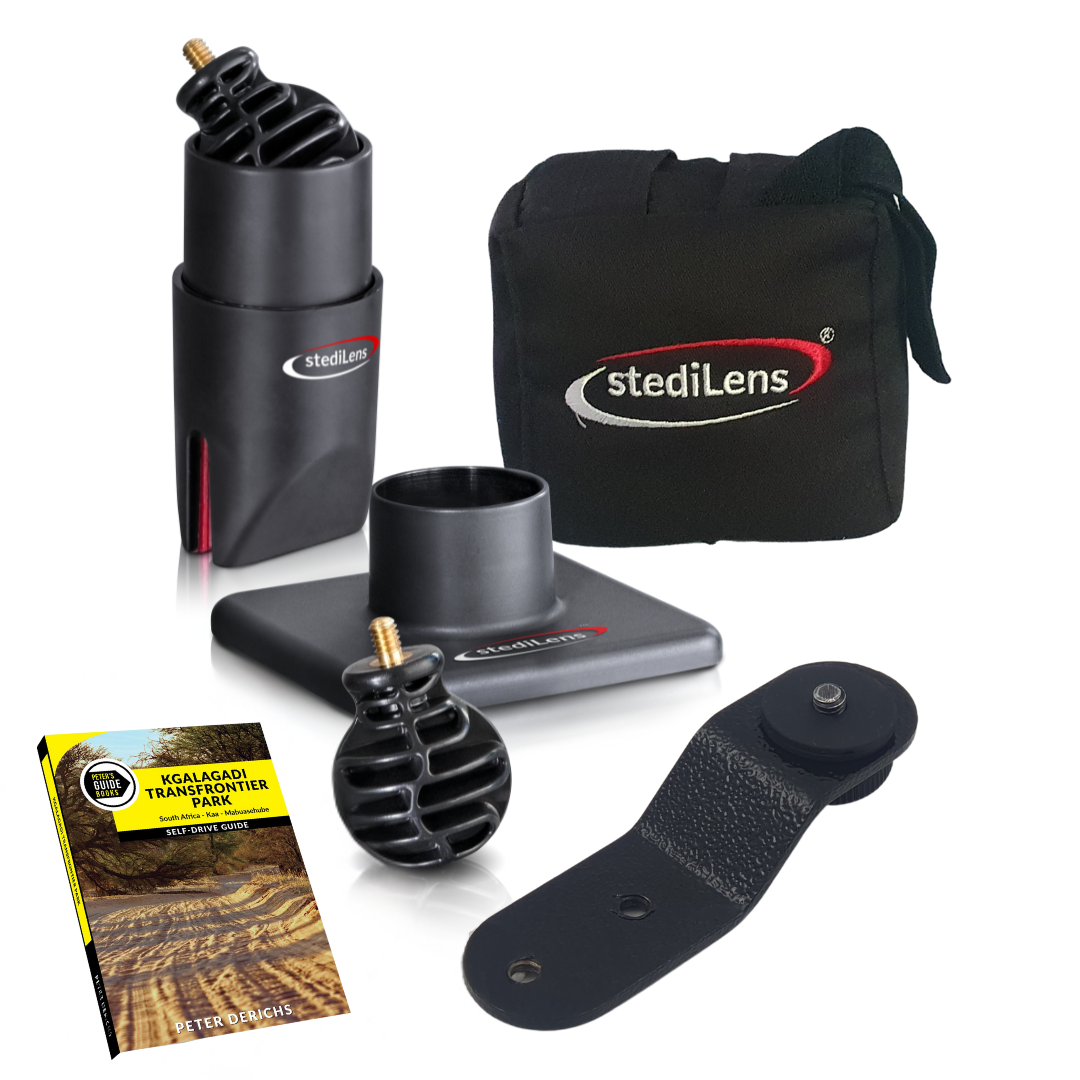 Combo 11| Window Mount, Gimbal Like Base Support , Beanbag & Camera Bracket + Peter’s Guide Books | Kgalagadi Transfrontier Park